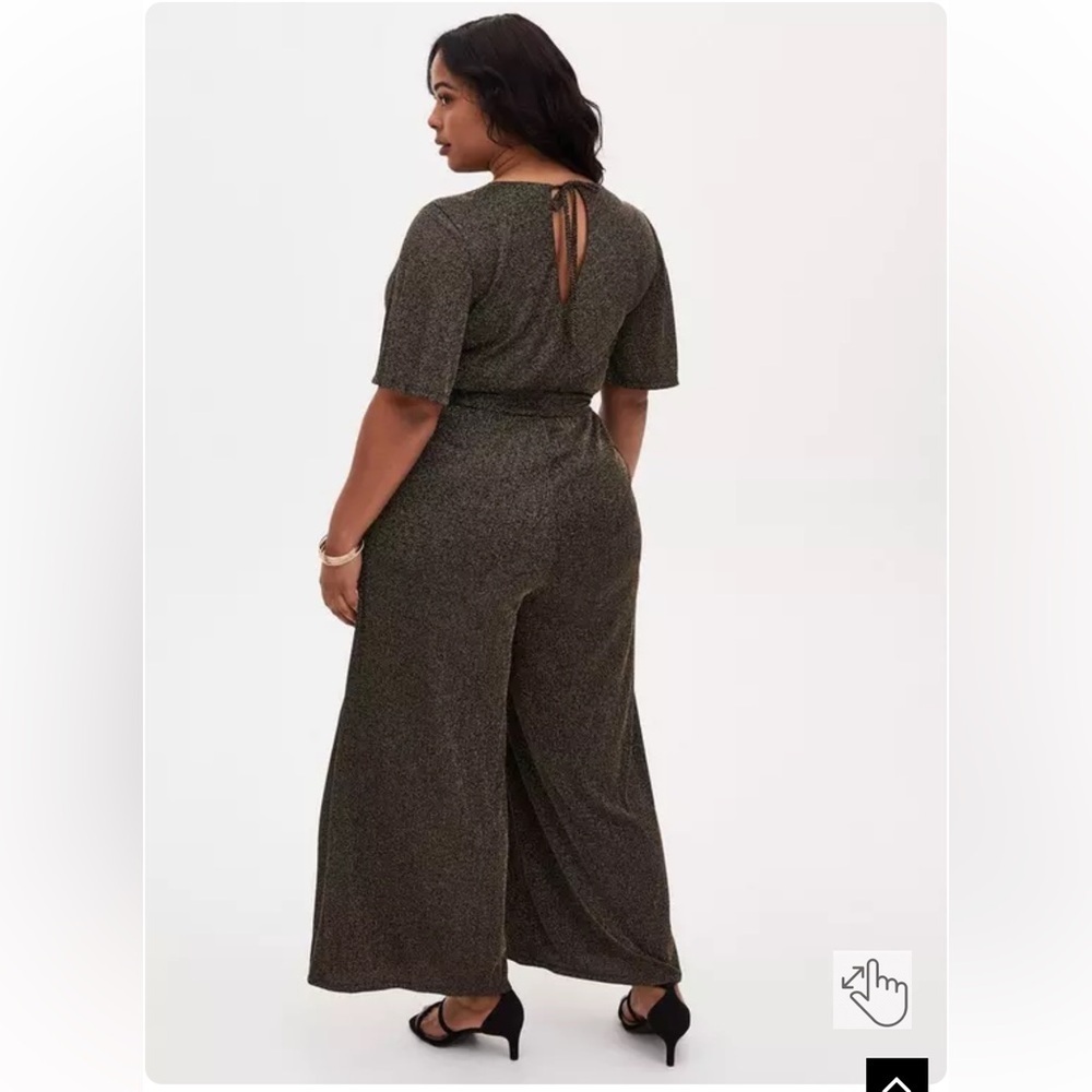 NWT Torrid Black Gold Shimmer Jumpsuit 1X Surplice Wide Leg Evening Formal - Picture 4 of 5